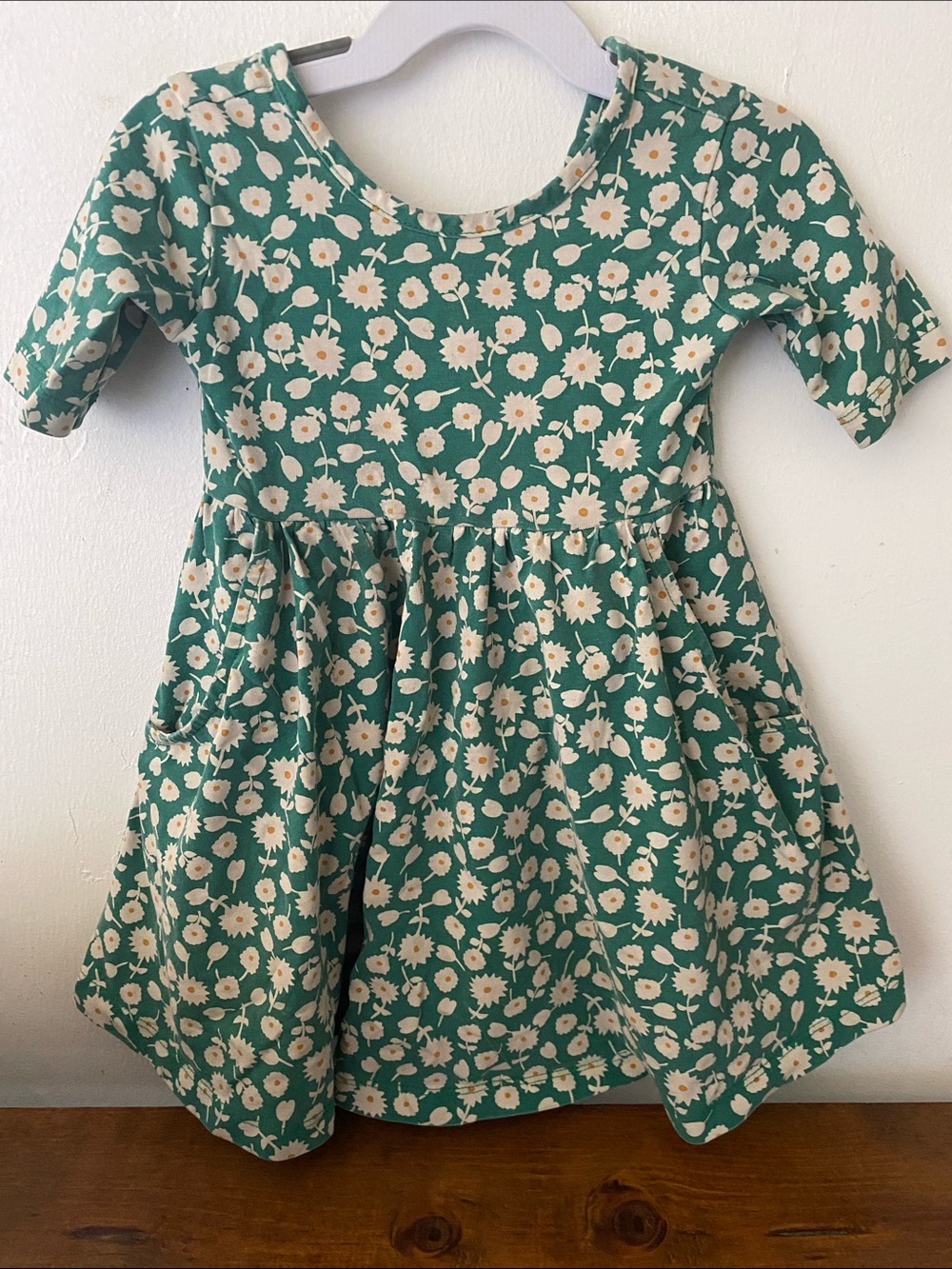 Hanna Andersson Green Daisy Pocket Dress